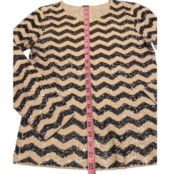 J. Crew Sequin Chevron Stripe Sweater Size S Cream Black Sparkle Festive Preppy - Picture 7 of 9
